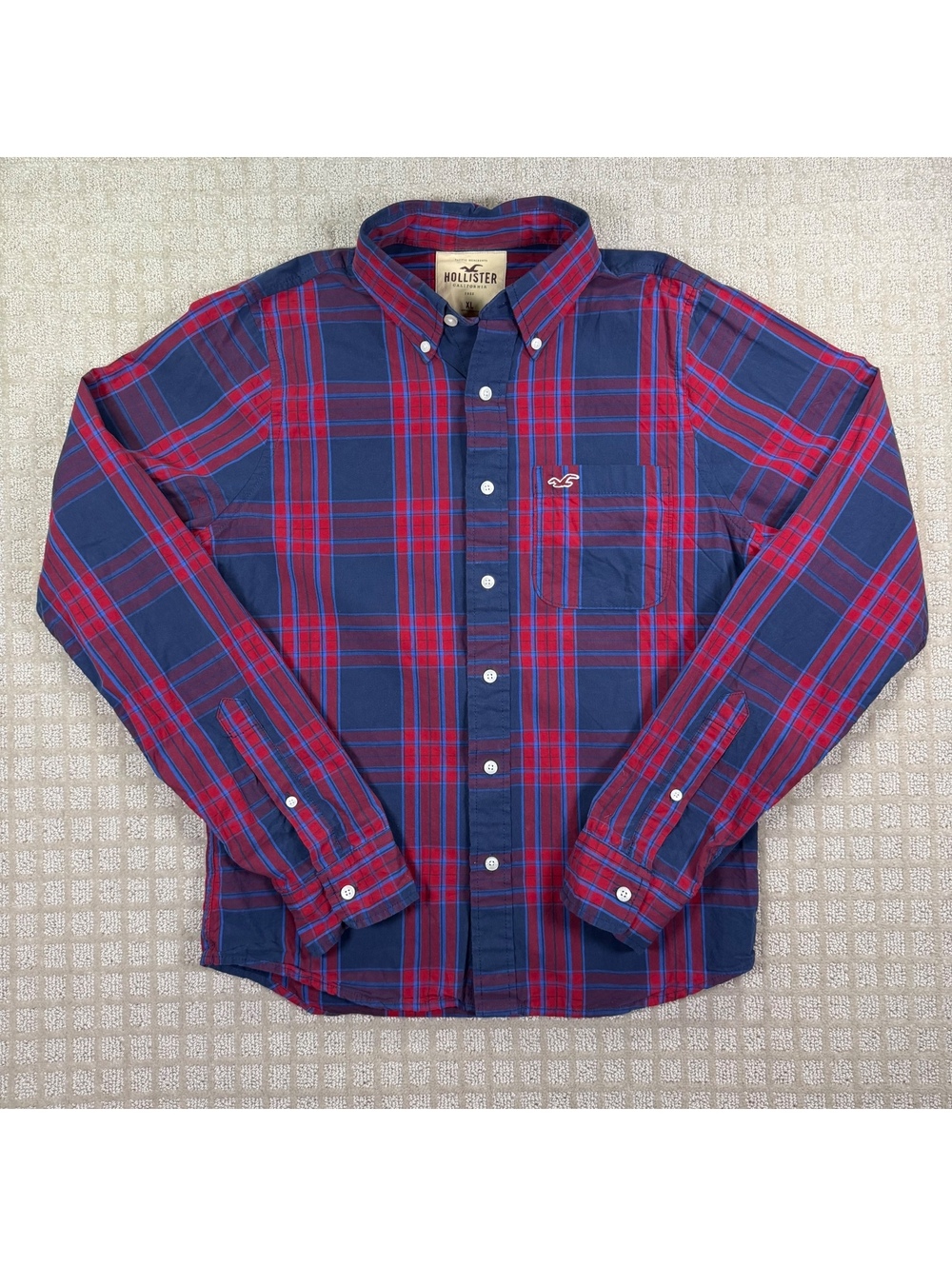 Hollister blue and red plaid button front shirt size XL